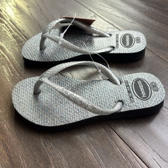 Havaianas Slim Gloss Black & metallic thong flip flops,cushioned footbed,summer - Picture 4 of 6